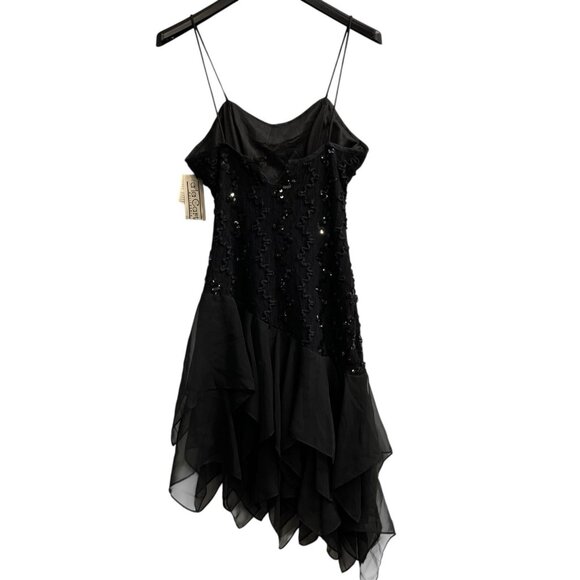 Vintage Ala Carte Y2K Dress 12 Black Sequin Asymmetric Layer Mesh Whimsy Hoco - Picture 4 of 15